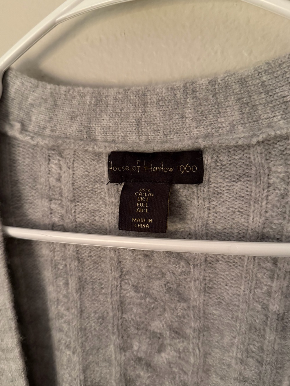 House of Harlow 1960 Gray Cable Knit Button-Front Women's Cardigan L Academia - Picture 3 of 4